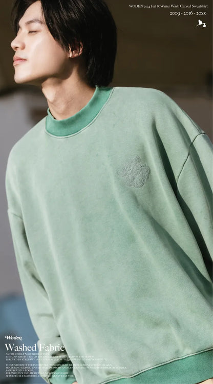 WODEN 2024 Fall & Winter 027 Wash Carved Sweatshirt