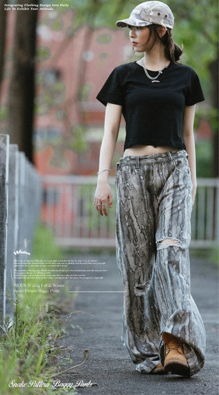 WODEN 2024 Fall & Winter 030 Snake Pattern Baggy Pants