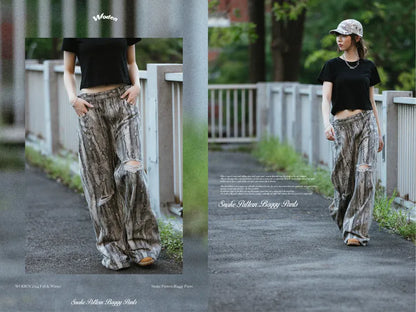 WODEN 2024 Fall & Winter 030 Snake Pattern Baggy Pants