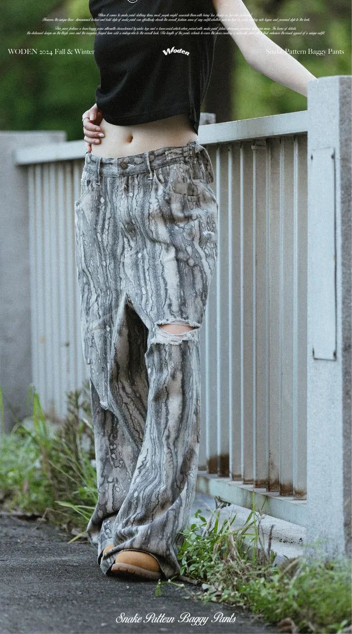 WODEN 2024 Fall & Winter 030 Snake Pattern Baggy Pants