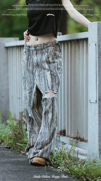 WODEN 2024 Fall & Winter 030 Snake Pattern Baggy Pants
