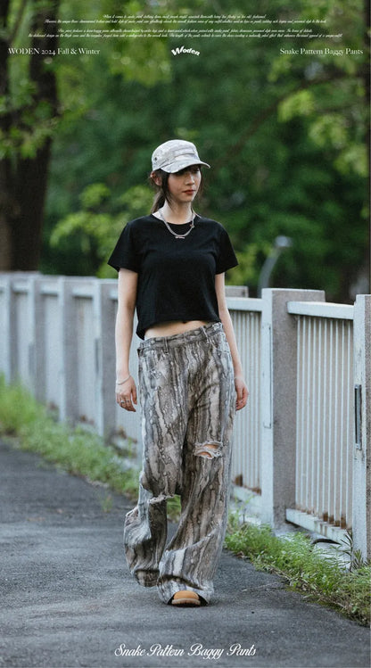 WODEN 2024 Fall & Winter 030 Snake Pattern Baggy Pants