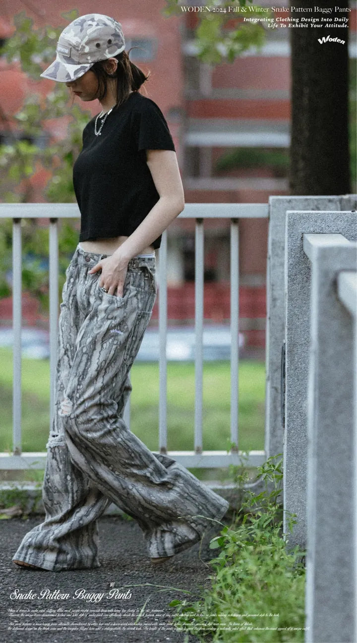 WODEN 2024 Fall & Winter 030 Snake Pattern Baggy Pants