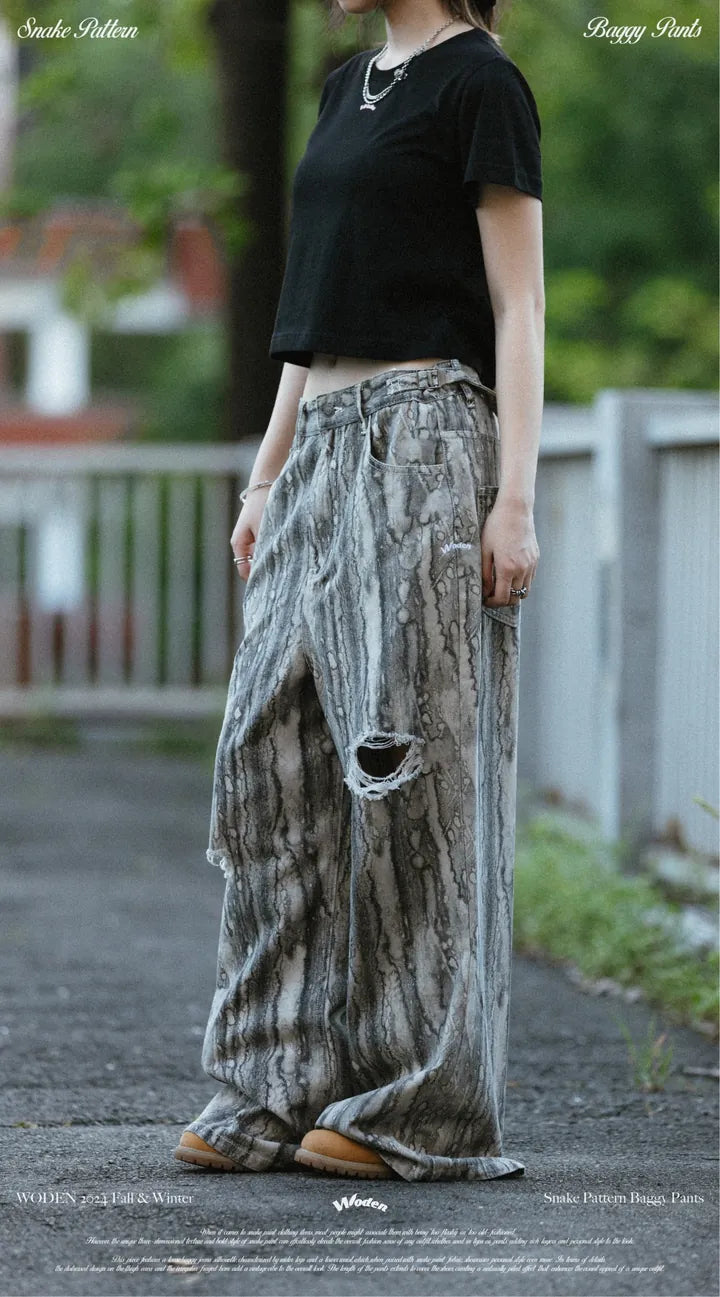 WODEN 2024 Fall & Winter 030 Snake Pattern Baggy Pants