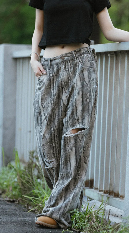 WODEN 2024 Fall & Winter 030 Snake Pattern Baggy Pants