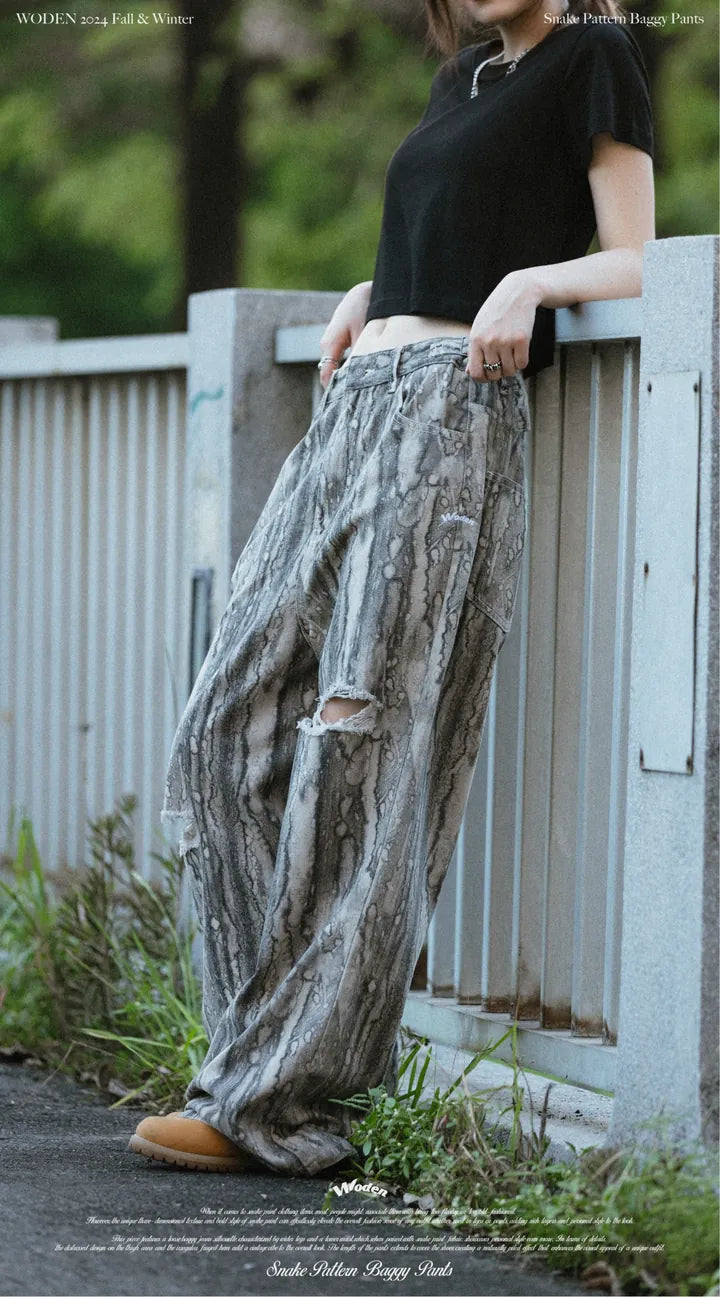 WODEN 2024 Fall & Winter 030 Snake Pattern Baggy Pants