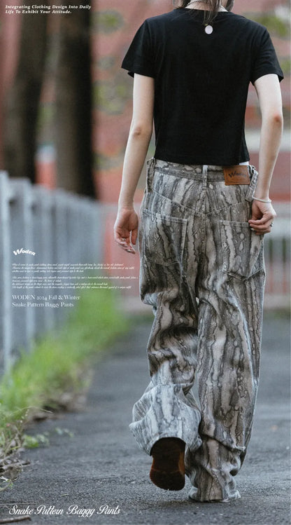 WODEN 2024 Fall & Winter 030 Snake Pattern Baggy Pants