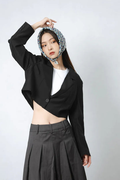 YOKO 西裝布料抽鬚中長裙