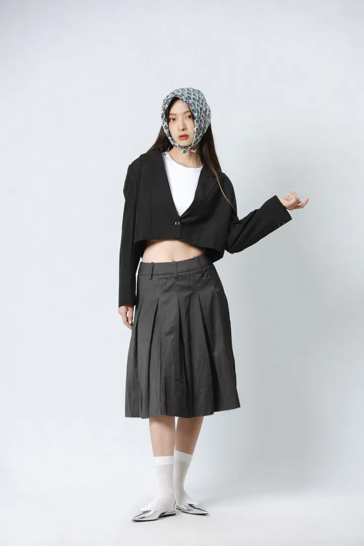 YOKO 西裝布料抽鬚中長裙