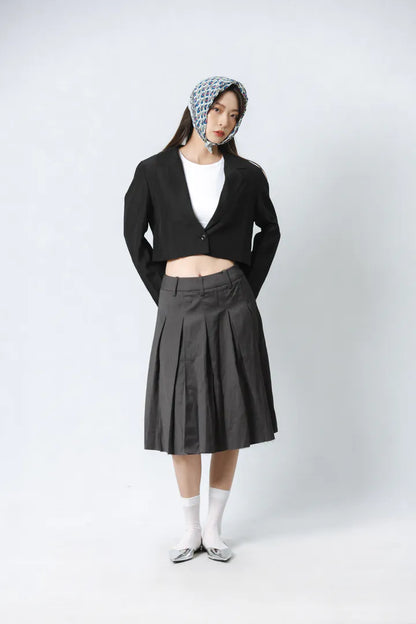 YOKO 西裝布料抽鬚中長裙