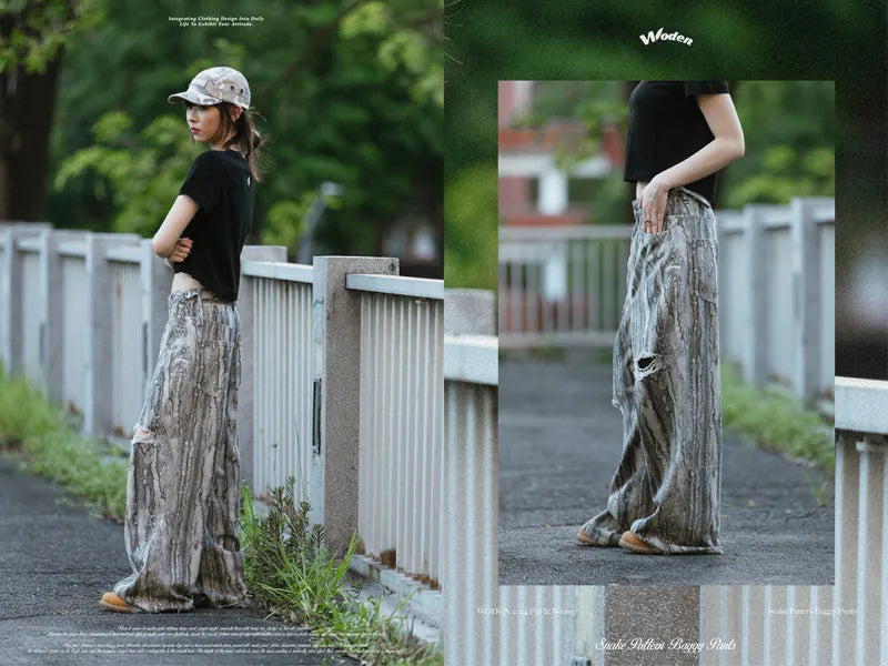 WODEN 2024 Fall & Winter 030 Snake Pattern Baggy Pants