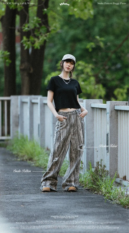 WODEN 2024 Fall & Winter 030 Snake Pattern Baggy Pants