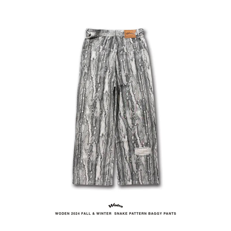 WODEN 2024 Fall & Winter 030 Snake Pattern Baggy Pants