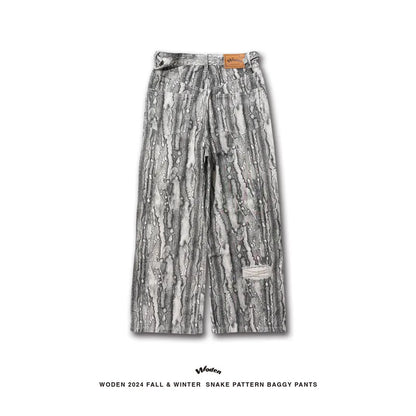 WODEN 2024 Fall & Winter 030 Snake Pattern Baggy Pants