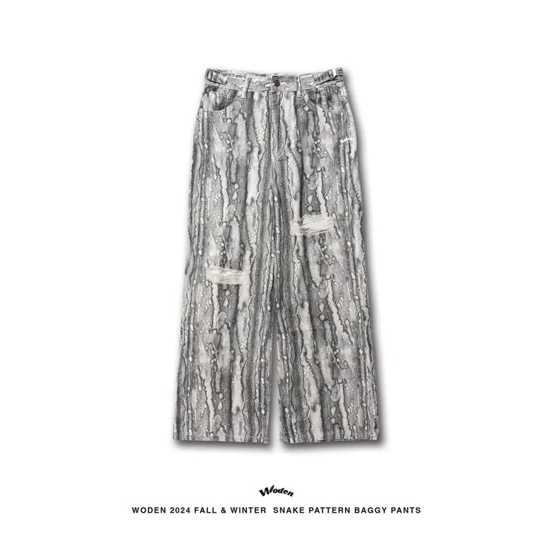 WODEN 2024 Fall & Winter 030 Snake Pattern Baggy Pants