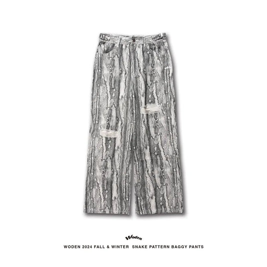 WODEN 2024 Fall & Winter 030 Snake Pattern Baggy Pants