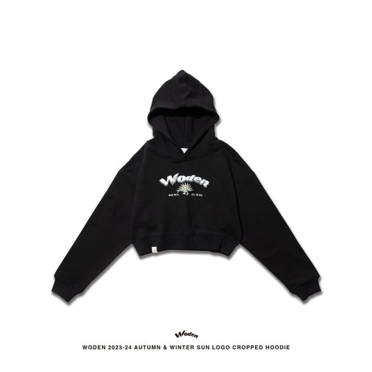 WODEN 2023-24 Autumn & Winter 016 SUN LOGO Cropped Hoodie