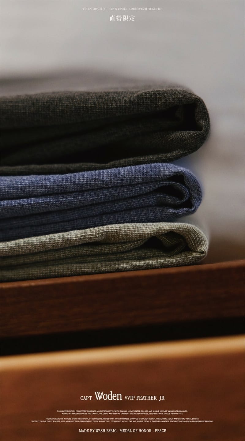 WODEN 2023-24 Autumn & Winter 024 Limited Wash Pocket tee 黑