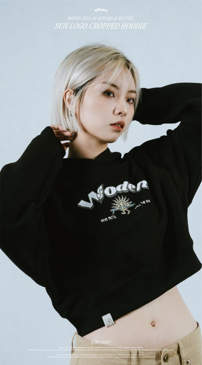 WODEN 2023-24 Autumn & Winter 016 SUN LOGO Cropped Hoodie