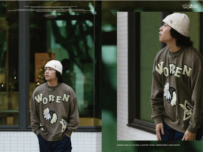 WODEN 2023-24 Autumn & Winter 029 Momentum Towel Embroidery Sweatshirt 綠色款