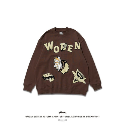WODEN 2023-24 Autumn & Winter Momentum 029 Towel Embroidery Sweatshirt 咖啡色款