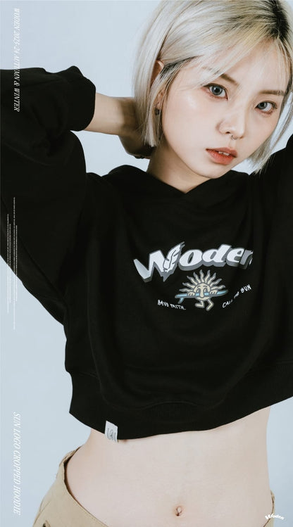 WODEN 2023-24 Autumn & Winter 016 SUN LOGO Cropped Hoodie