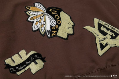 WODEN 2023-24 Autumn & Winter Momentum 029 Towel Embroidery Sweatshirt 咖啡色款