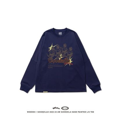 WODEN X Goodzila 033 Hand Painted L/S tee 藏青