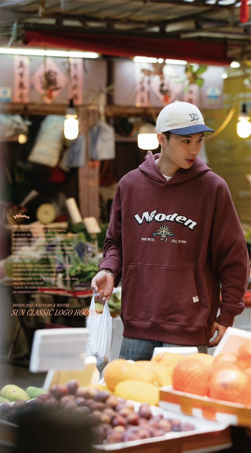 WODEN 2023-24 Autumn & Winter 015 SUN Classic LOGO Hoodie 酒紅