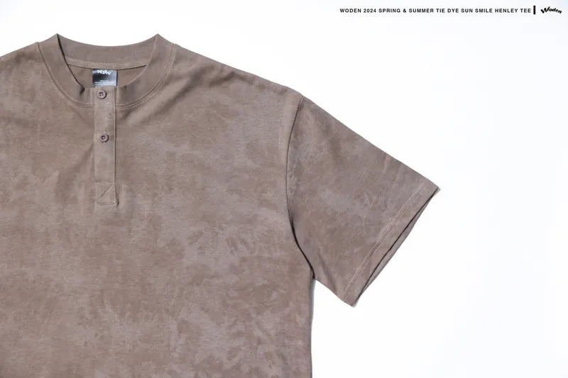 WODEN 2024 Spring & Summer Tie Dye Sun Smile Henley Tee