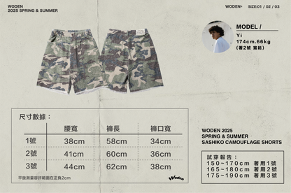 WODEN 2025 Spring & Summer 031 Sashiko Camouflage Shorts