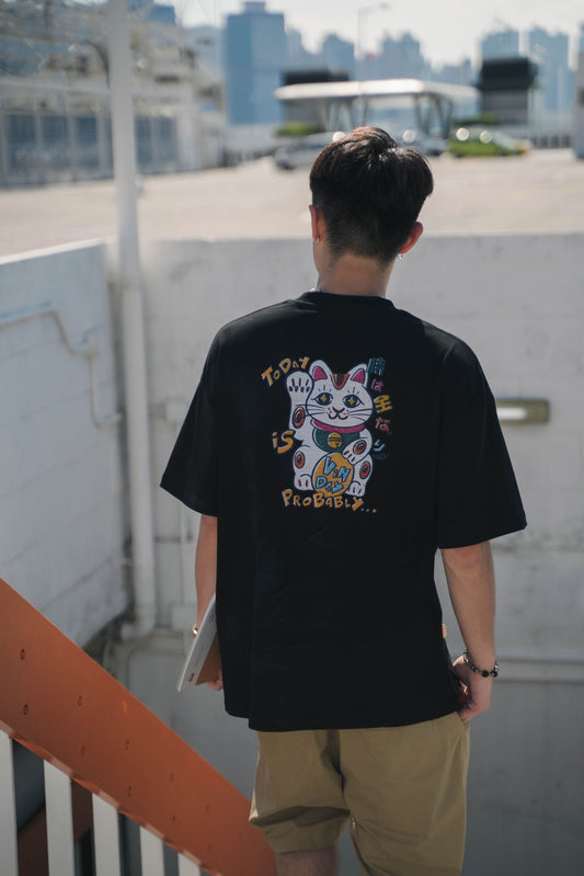 VINDAY 2023 復刻手描き招き猫 Tee ver.2 黑色