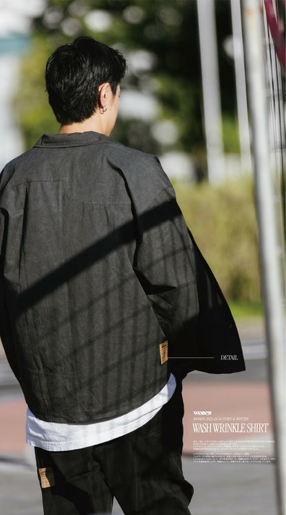 WODEN 2023-24 Autumn & Winter 014 Wash Wrinkle Shirt 水洗黑