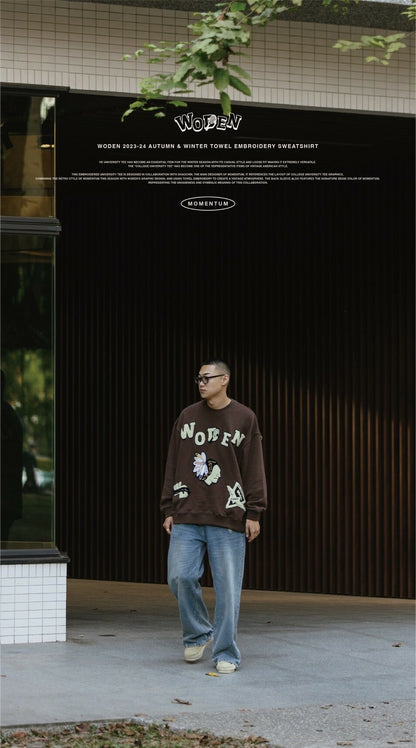 WODEN 2023-24 Autumn & Winter Momentum 029 Towel Embroidery Sweatshirt 咖啡色款