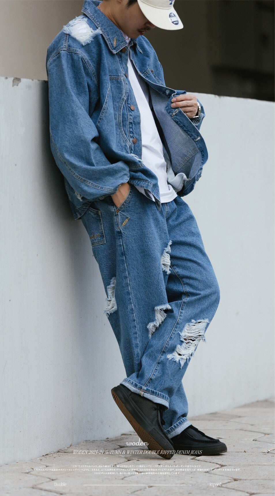 WODEN 2023-24 Autumn & Winter Double Ripped Denim Jeans