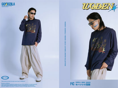 WODEN X Goodzila 033 Hand Painted L/S tee 藏青