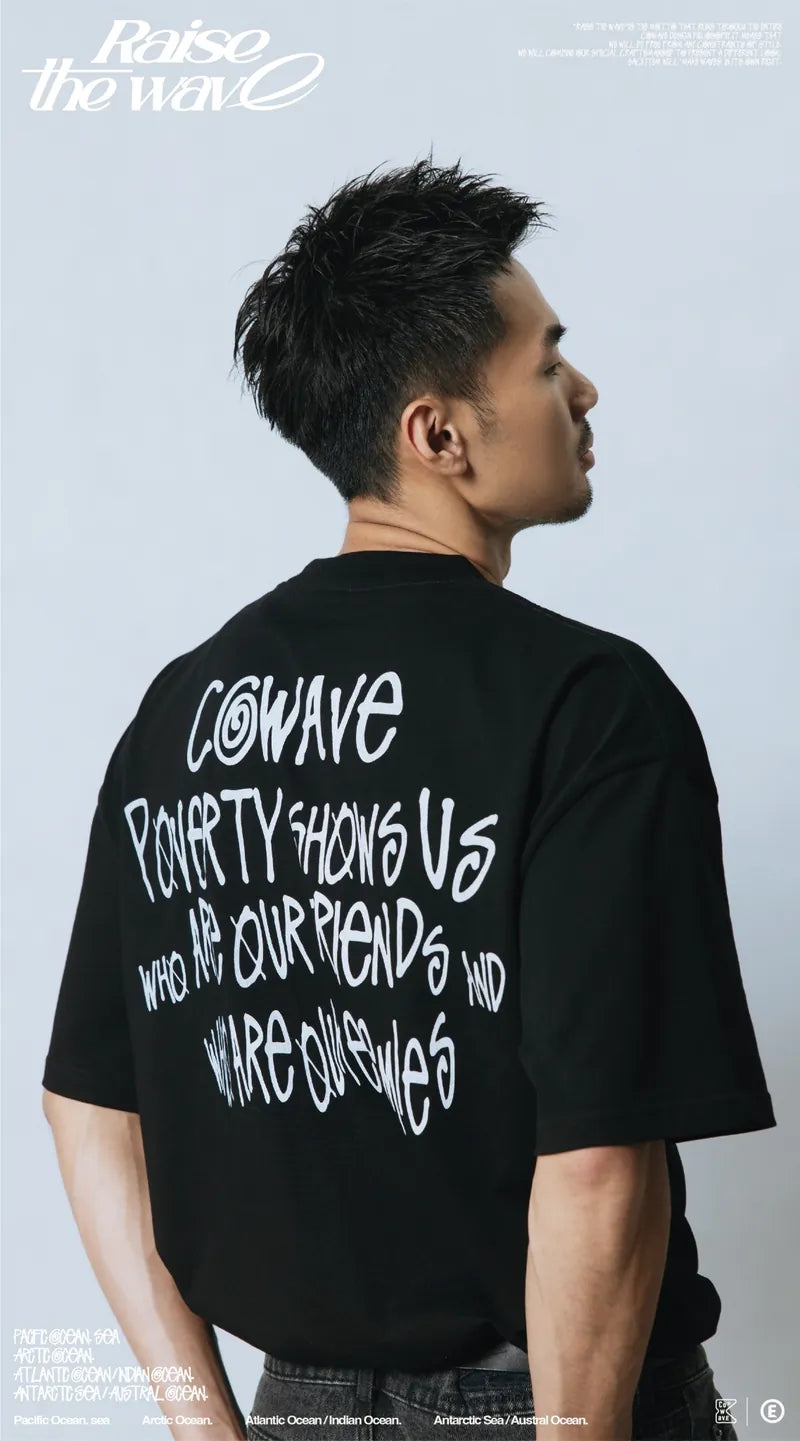 COWAVE 2024 Spring & Summer Begging Picture Font Tee - 黑色款