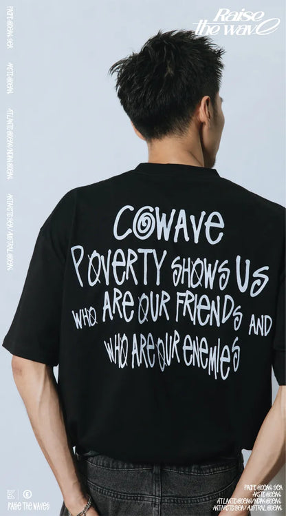 COWAVE 2024 Spring & Summer Begging Picture Font Tee - 黑色款