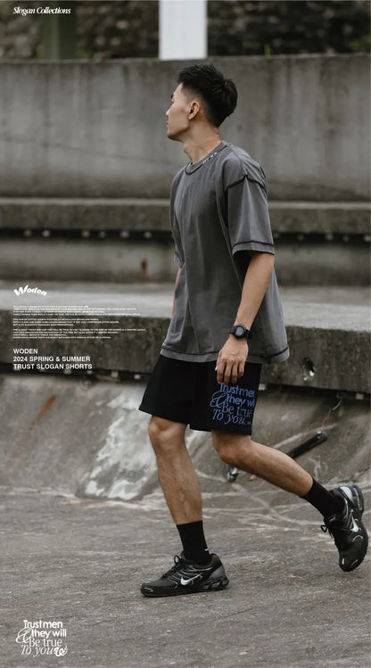WODEN 2024 Spring & Summer 014 Trust Slogan Shorts