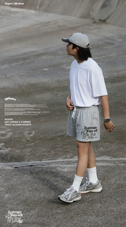 WODEN 2024 Spring & Summer 014 Trust Slogan Shorts
