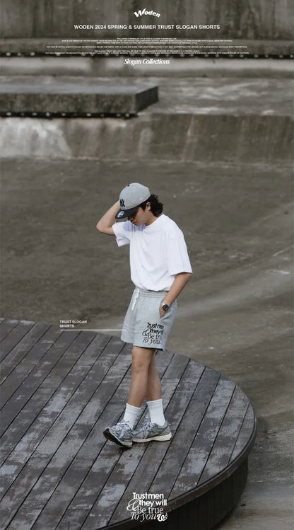 WODEN 2024 Spring & Summer 014 Trust Slogan Shorts