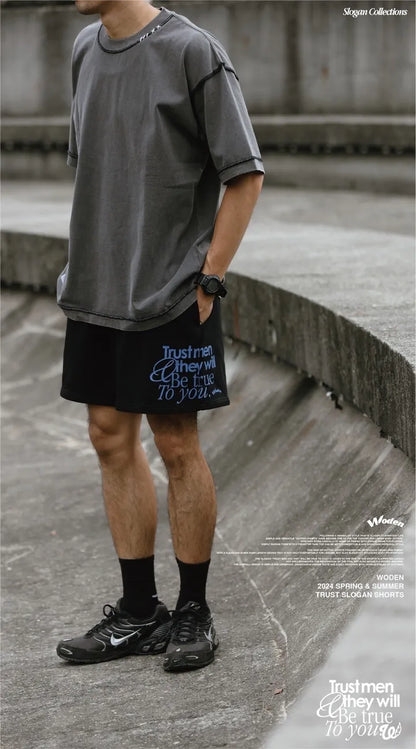 WODEN 2024 Spring & Summer 014 Trust Slogan Shorts