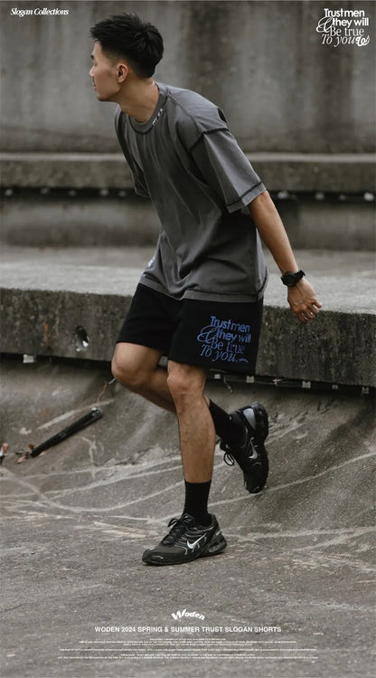 WODEN 2024 Spring & Summer 014 Trust Slogan Shorts