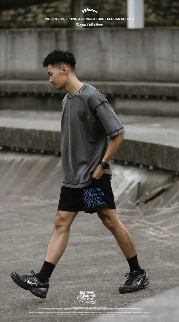 WODEN 2024 Spring & Summer 014 Trust Slogan Shorts