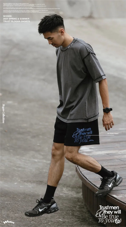 WODEN 2024 Spring & Summer 014 Trust Slogan Shorts