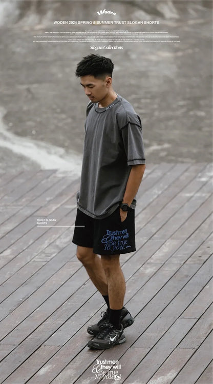 WODEN 2024 Spring & Summer 014 Trust Slogan Shorts