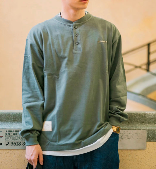 VINDAY 2022 Fall & Winter Vintage Henley L/S Tee（霧灰）