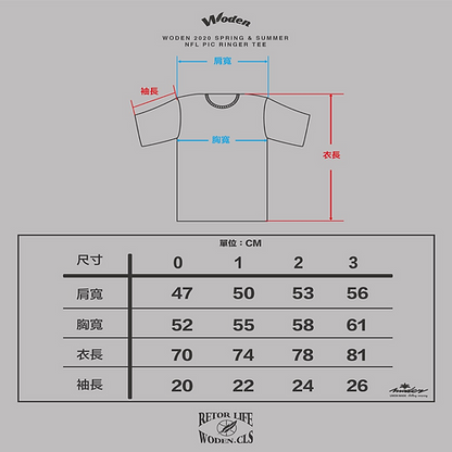 WODEN 2020 Spring & Summer NFL Pic Ringer Tee（白紅）